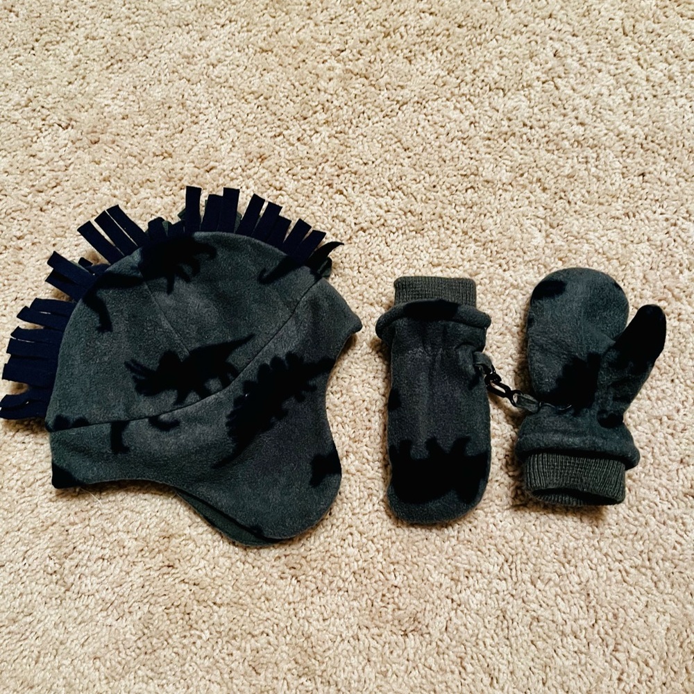 Fleece hat and gloves.  Hunter green and navy.